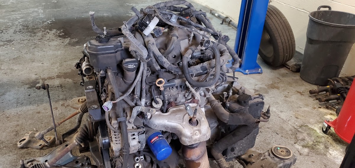 An engine mid-service in the bay